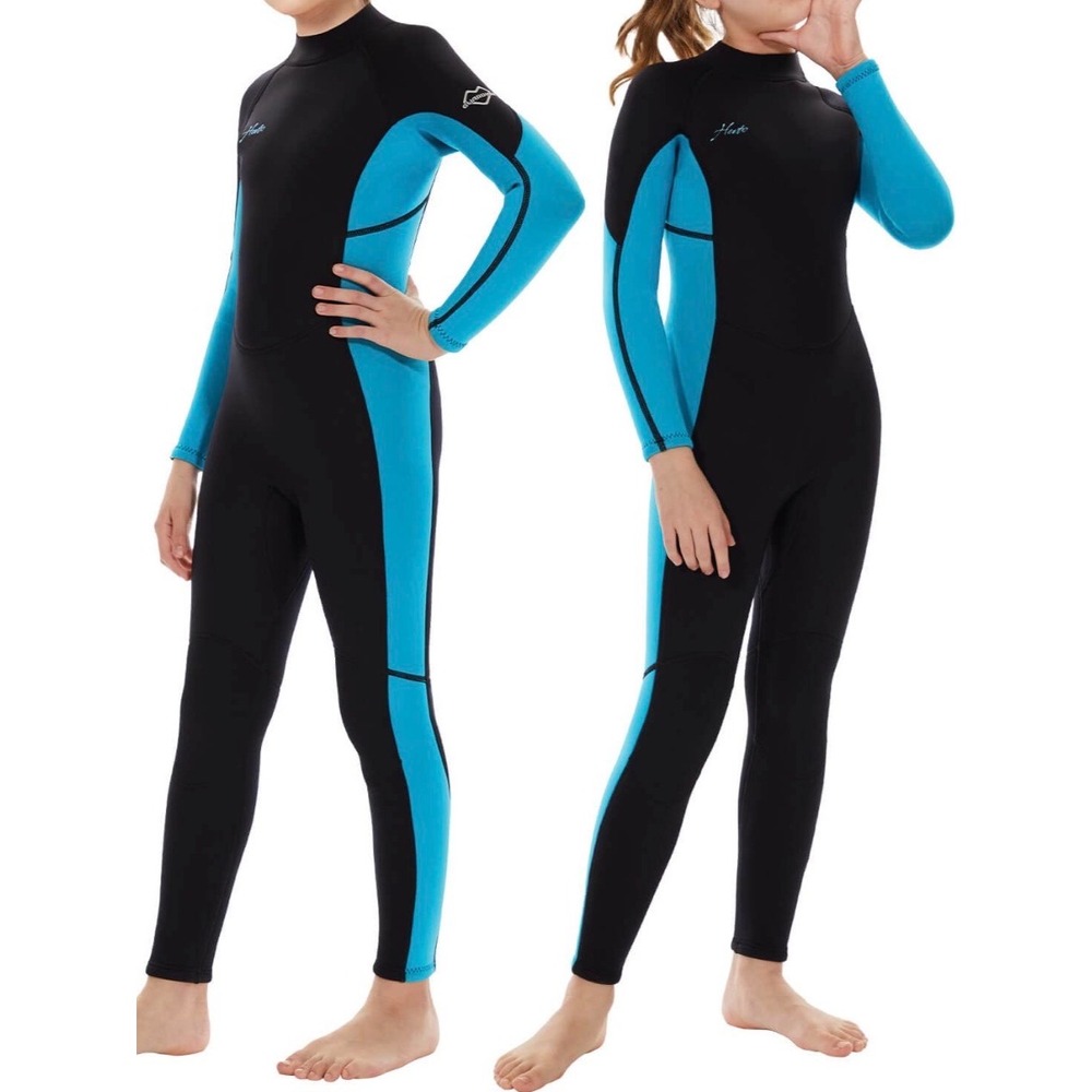 Hevto Wetsuit Kids Size 12 Black Blue New 3/2mm Neoprene Full Body Back Zip
